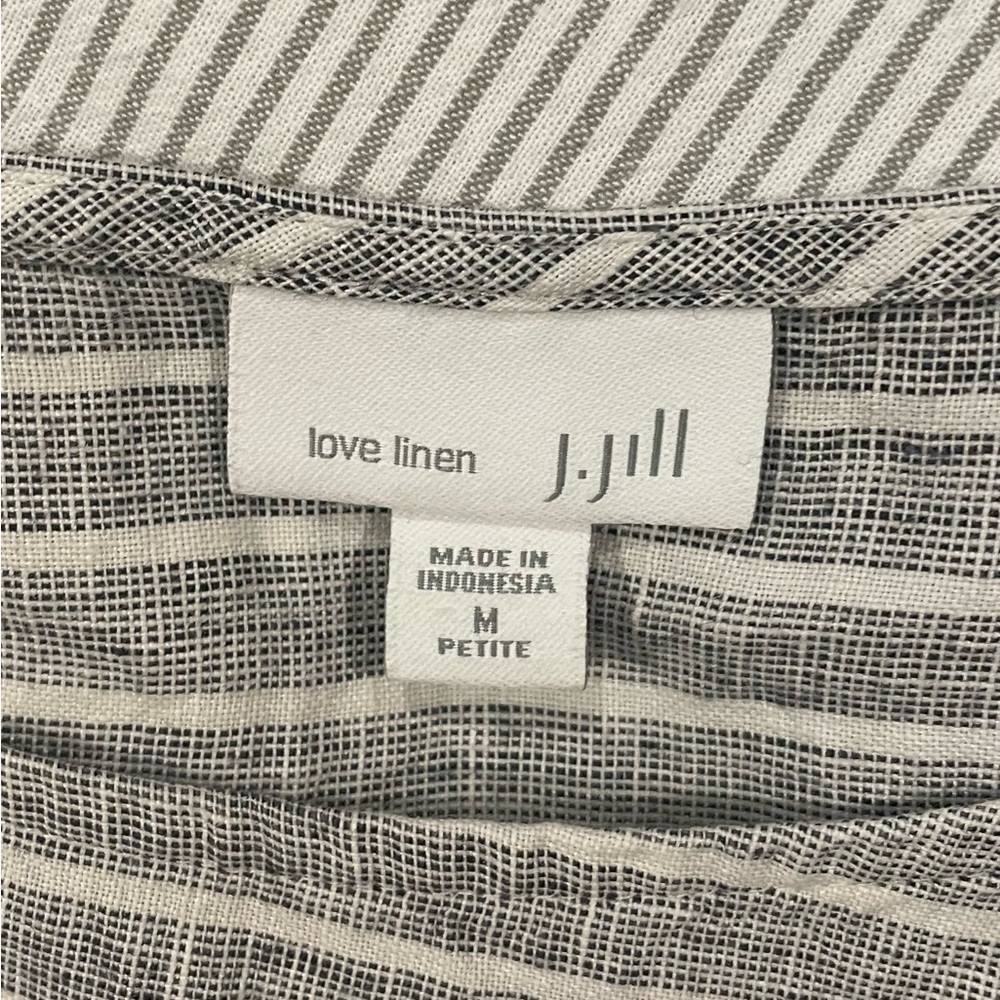 J. Jill 100% Linen Asymmetric Grey White striped Maxi Dress pockets PM EUC - Picture 8 of 16